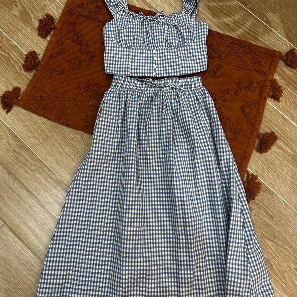 Monteau Blue and White Gingham Midi Dress Set